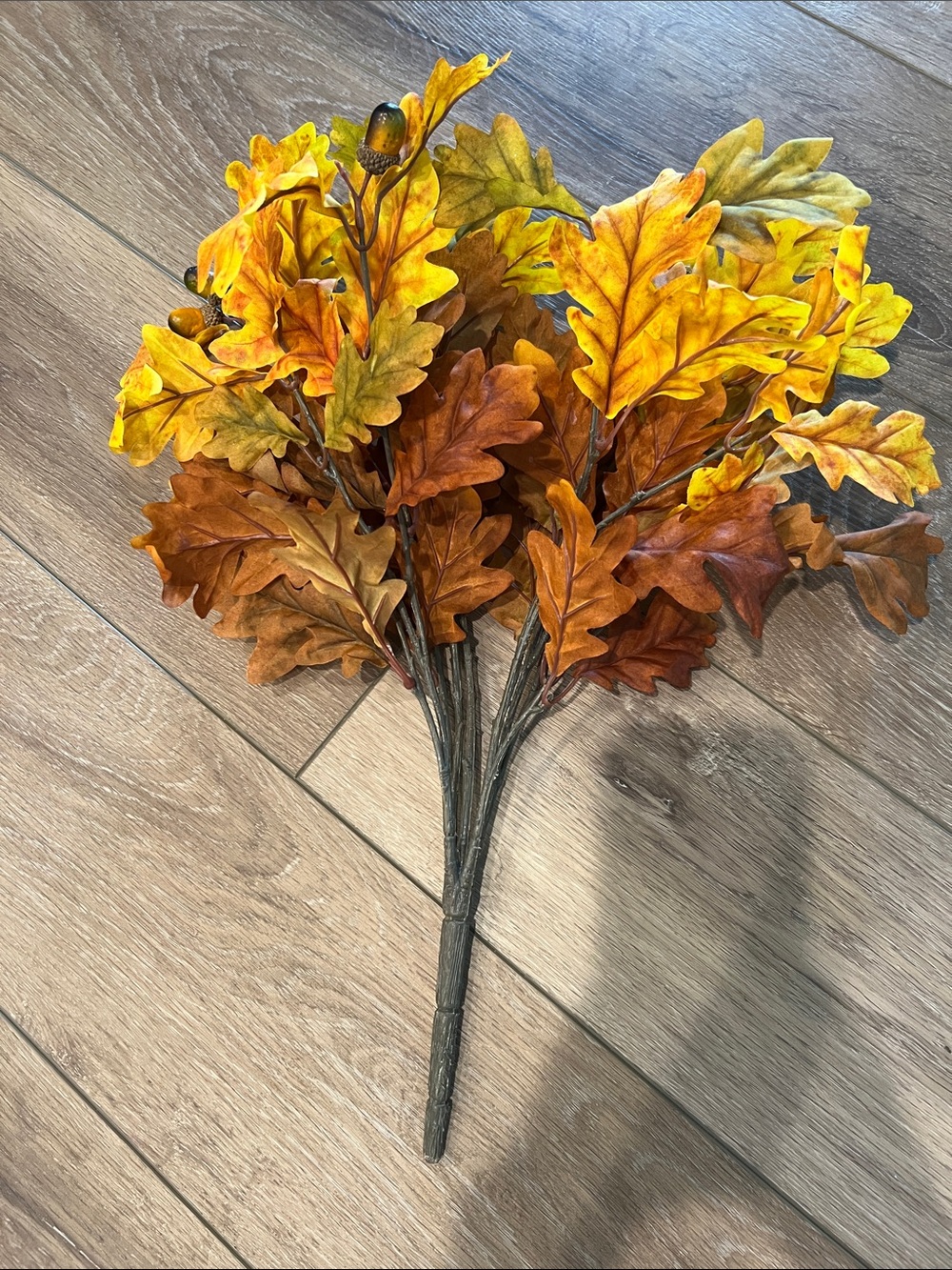 Autumn Oak Leaf Spray - Yellow & Brown Faux Foliage
